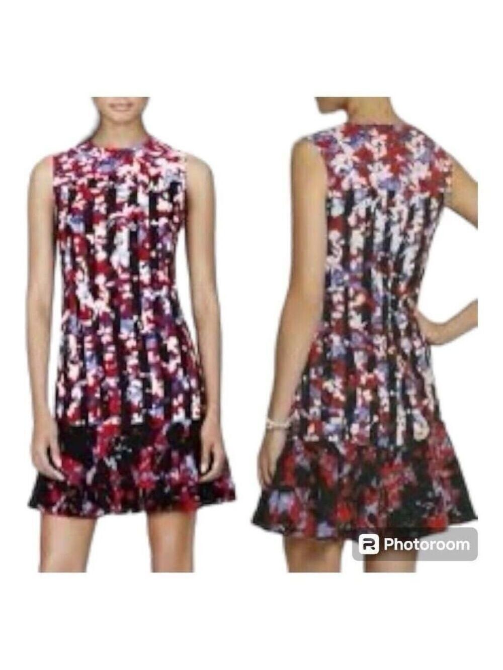 Peter Pilotto Womens Floral Crepe Sheath Dress F16826606 Fluted Hem Black Red - Picture 14 of 14